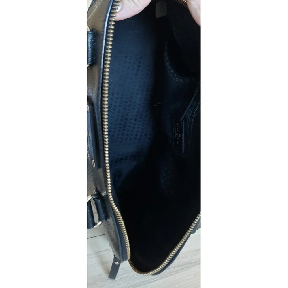 Kate Spade Satchel Bag Womens Medium Black Leather Glitter Trim Dome Handbag‎